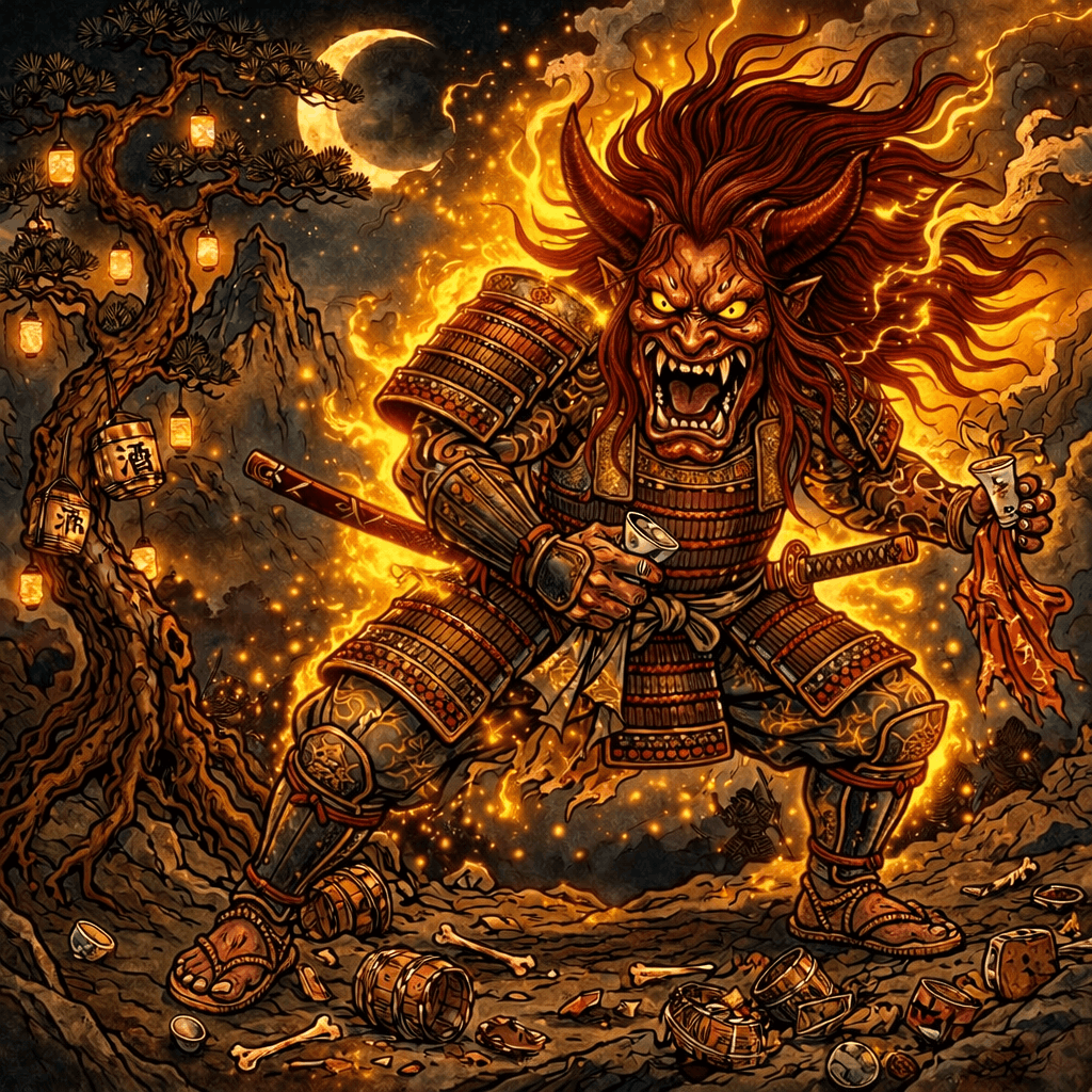 Realistic AI art of Legendary Japanese Yokai Shuten-doji — the king of oni demons of Mount Oe