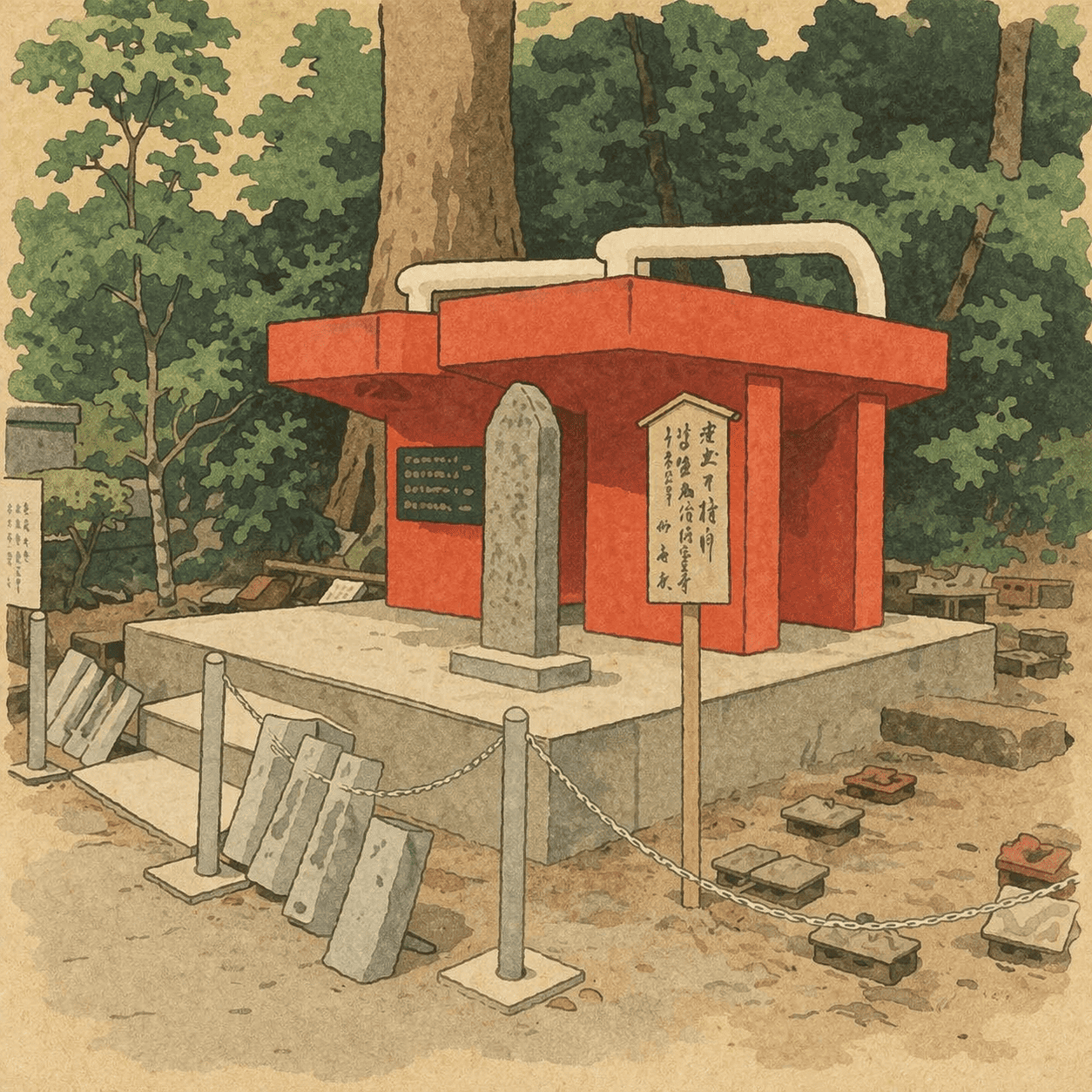 Giant tengu geta at Saijoji Temple — massive iron-clad wooden clogs offered to the Doryo Tengu
